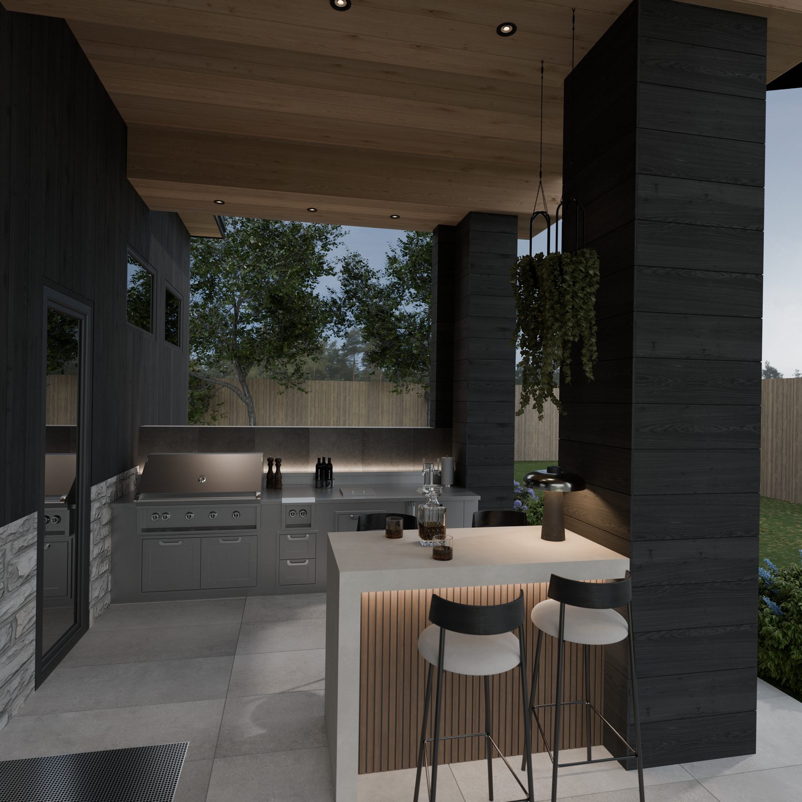 Outdoor kitchen and BBQ render
